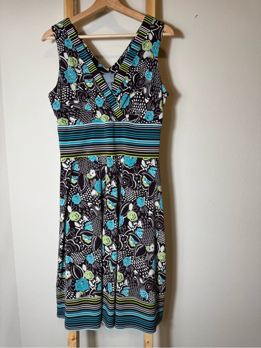 Rabbit Rabbit Rabbit Black Midi Dress with Teal and Lime Floral Print